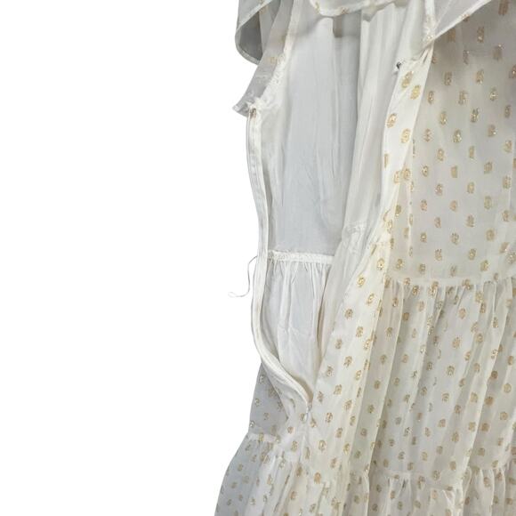 Lulus Shining Sight Midi Dress S White Metallic Gold Dotted One Shoulder Fairy - Picture 7 of 16